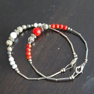 Vintage Matching Red and White  Silver Beaded Bracelet